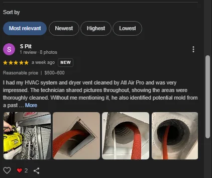 Michael Anderson customer review Airduct Cleaning ATL
